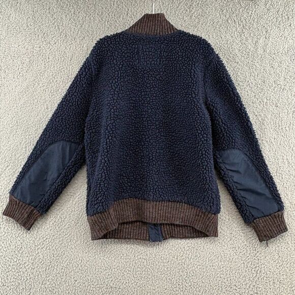 Zara Boys Sherpa Bomber Jacket size 8 navy blue brown trim - Picture 2 of 5